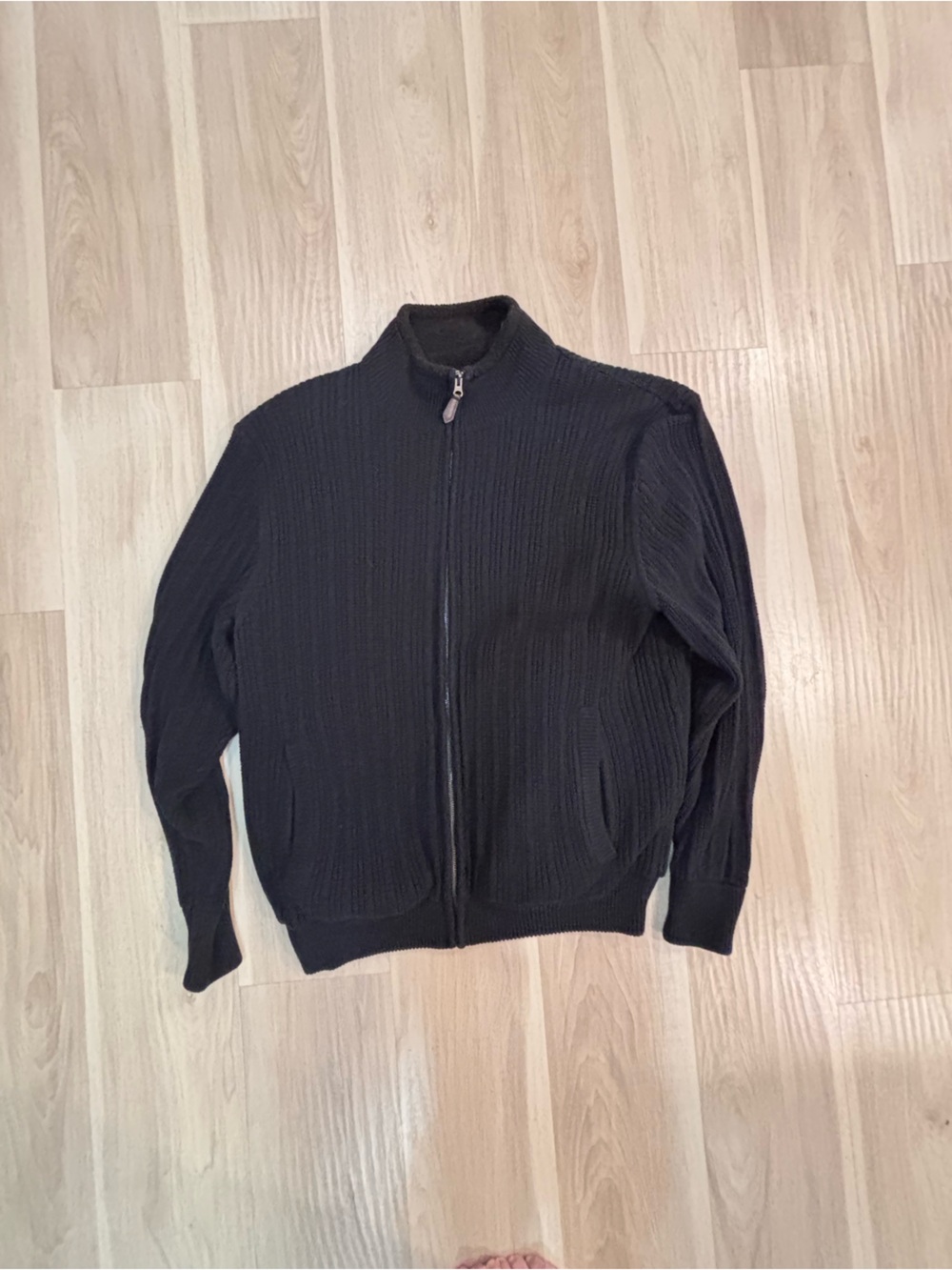 Men's Black Zip-Up Ribbed Sweater
